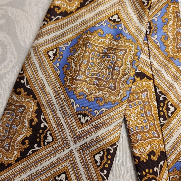 LANVIN Vintage Silk Rococo Print Gold Tone Multicolor Tie - Picture 4 of 6